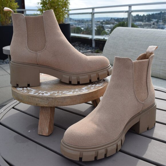 Athlefit Women’s Chelsea Boots Lug Sole Chunky Heel Slip-On Ankle Boot - 7 - Picture 1 of 12